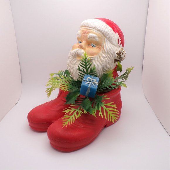 VTG 1960s Christmas Santa Claus in Boots Plastic Greenery Planter Decor FLAWS - Picture 8 of 11